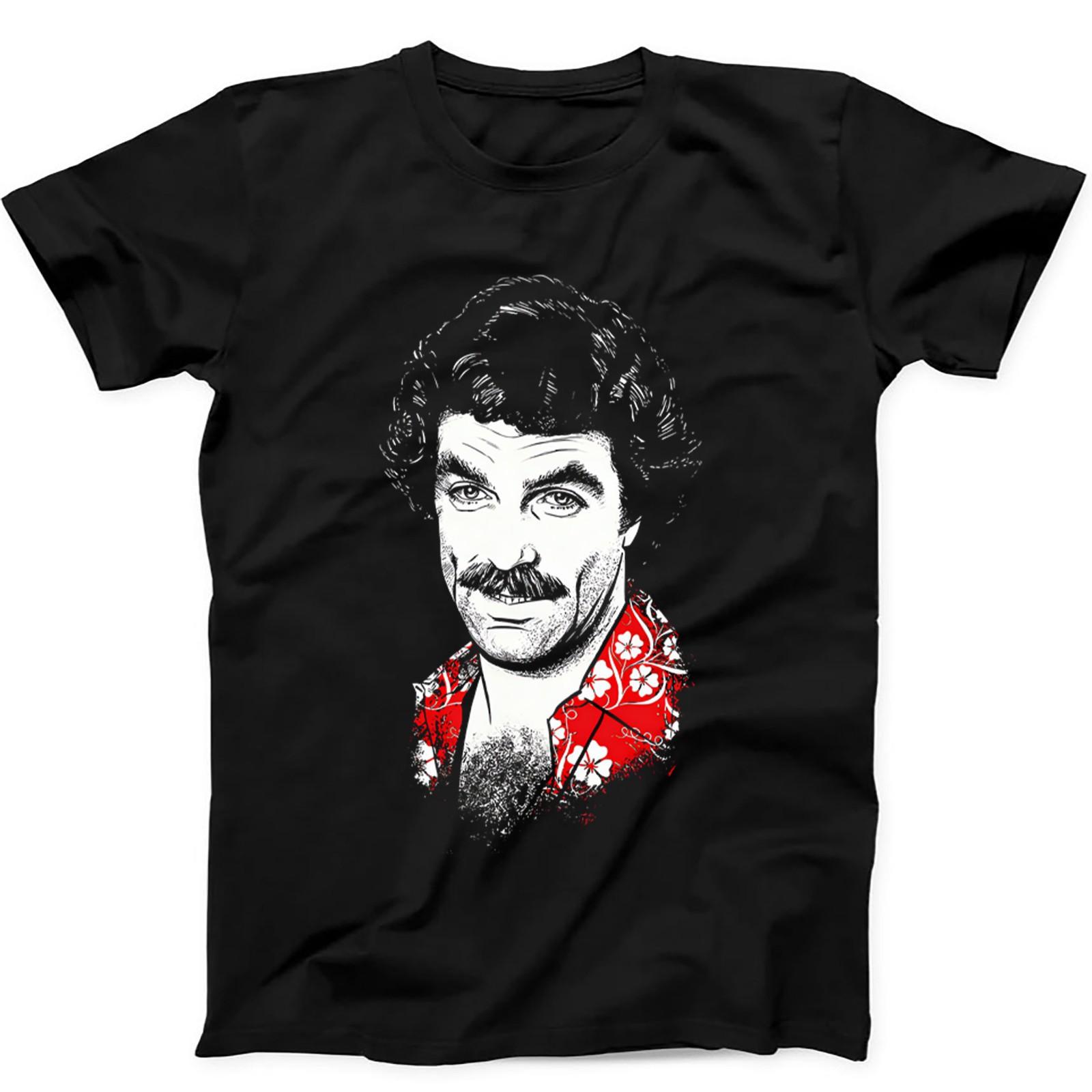 Thomas Magnum PI Tom Selleck Higgins Island Hoppers Hawaii 80s Black T Shirt 581 S