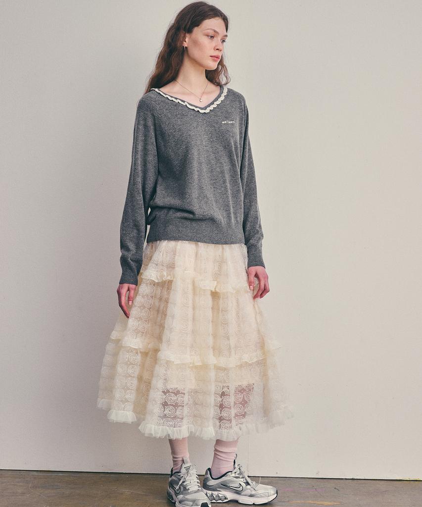 Dyuidyui Blossom Mesh Skirt_Ivory