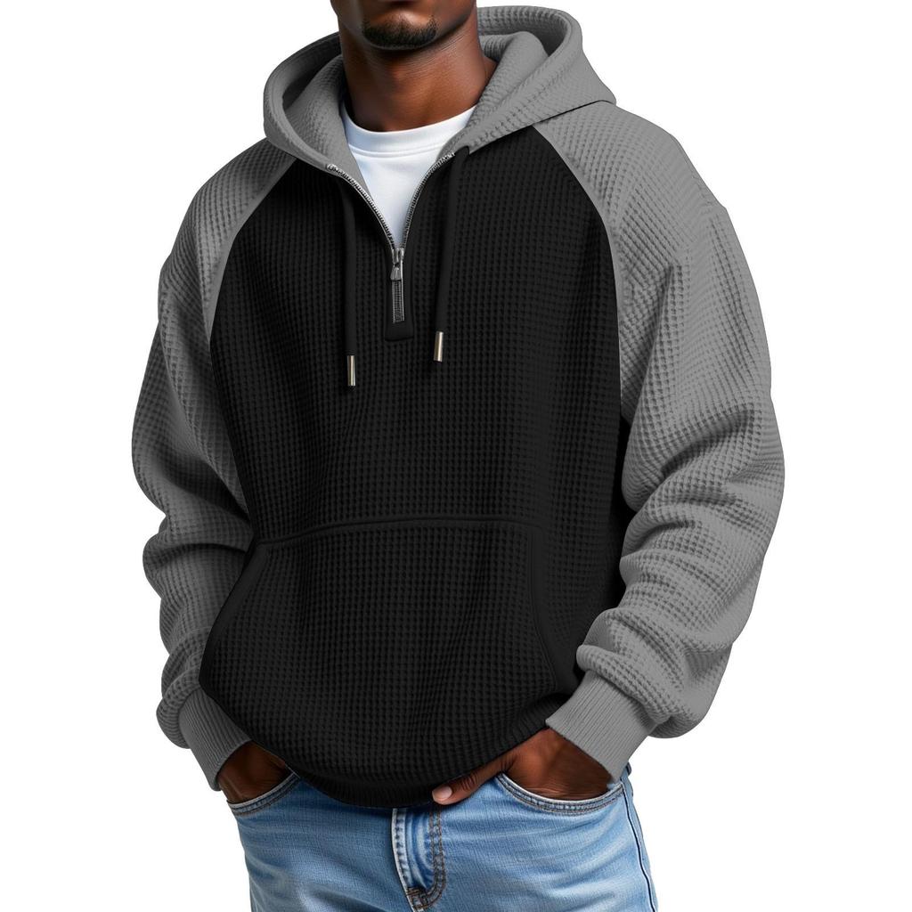 Men's Heavyweight Color Block Hooded Sweatshirt Jacket for Autumn/Winter