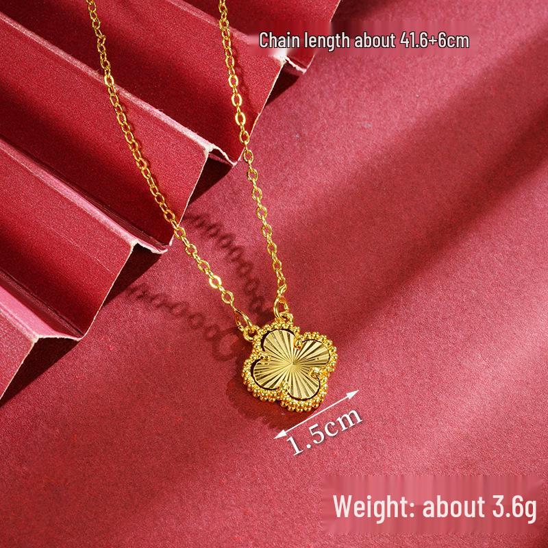 Vietnam Gold-Plated Clover Necklace, Ring & Five-Flower Bracelet Set