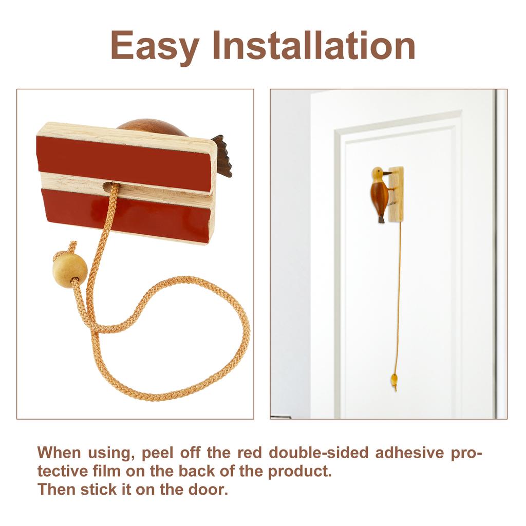 Pica-pau Criativo de Madeira Retro Batente de Porta Pingente Campainha de Porta com Corda de Puxar Madeira Campainha de Pica-pau Batente de Porta Antigo