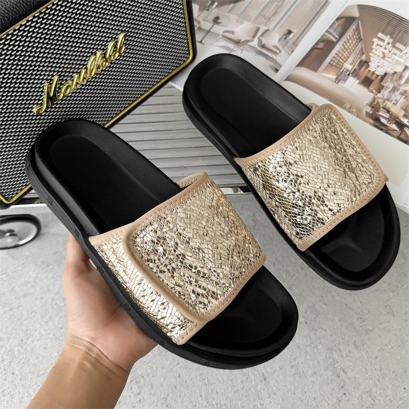

Velcro bread slippers summer wear thick bottom 2025 new casual comfortable height increase sandals 371250-J 38 золотой