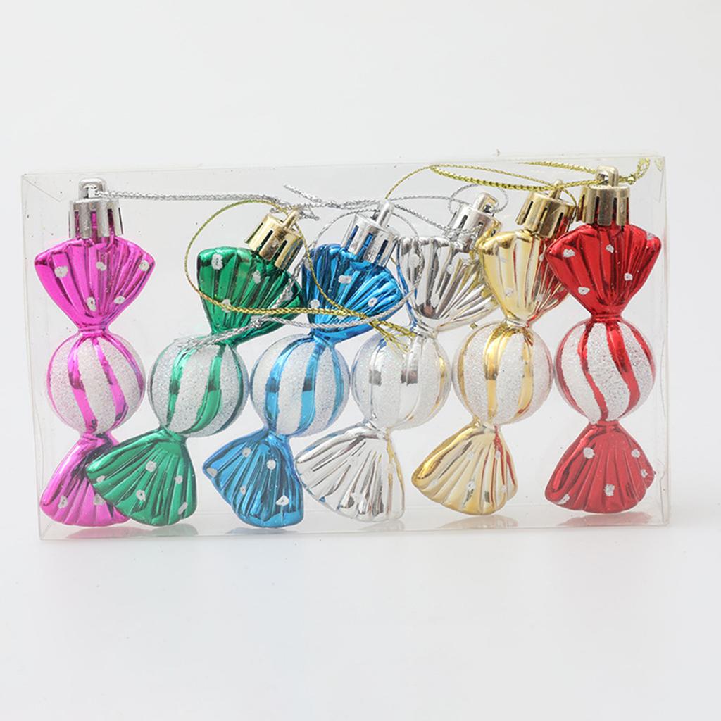 6Pcs/Box Christmas Hanging Candy Ornament with Lanyard Unbreakable Reusable Electroplating Holiday Decoration Xmas Tree Small Sweet Pendant