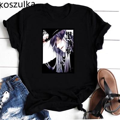Koroshitsuji Sebastian Harajuku T-Shirt Anime Sebastian Graphic TShirt Manga Μαύρο Μπλούζα με Στάμπα Butler Άνδρας Γυναικείο Καλοκαιρινό T-shirt Unisex