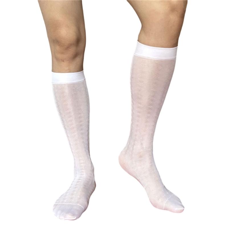 Men Thin Business Dress Socks Stretchy Nylon Sheer Knee Highs Dress Socks Over the Calf Dress Socks Sheer Casual Socks