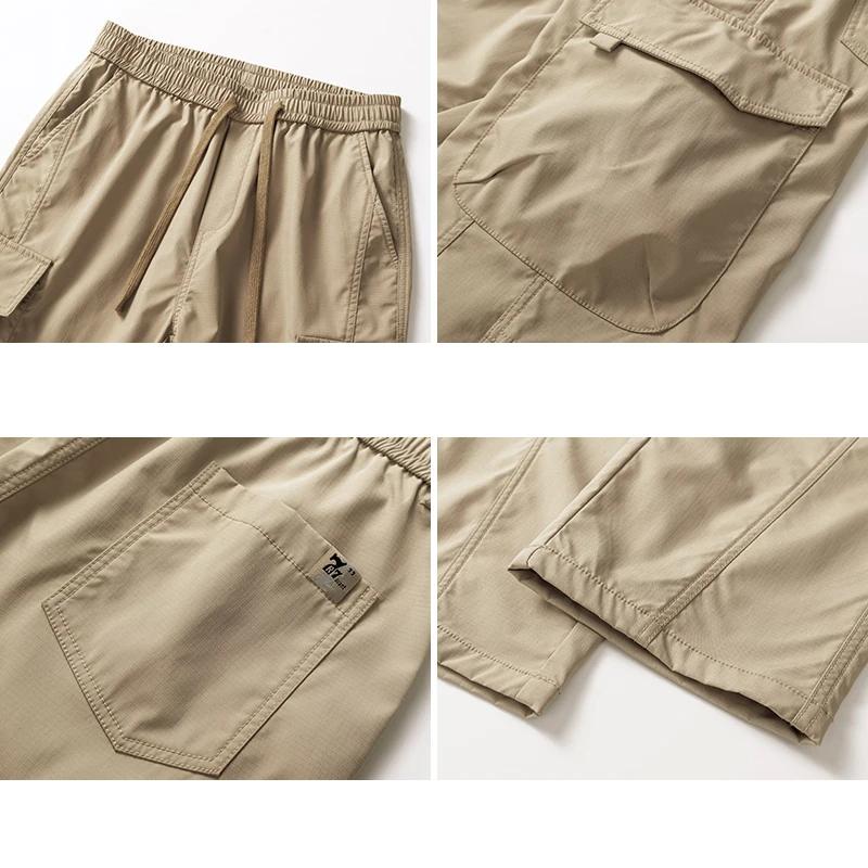 Summer Thin Men's Cargo Pants Baggy Straight Multi-pocket Design Drawstring Elastic Waist Outdoor Jogging Hiking Trousers Male