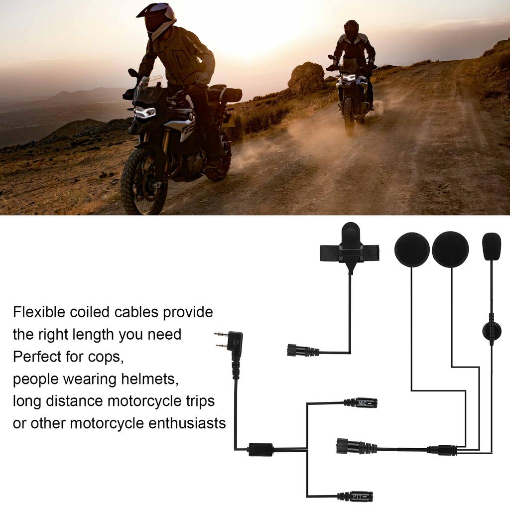 Motorcycle Earpiece Mic 2 Pin PTT Black Bike Helmet Headset Microphone for Kenwood 2 Way Radio