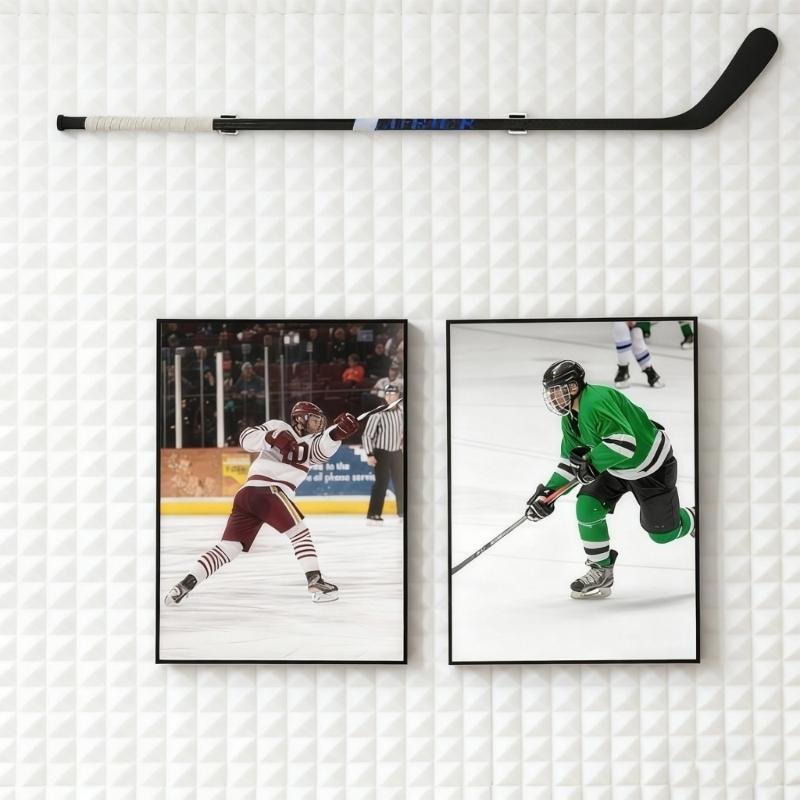 Pack of 2 Hockey Stick Mounts with Protective Cushions Acrylic Construction Adjustable Designs Easy Installation Setups