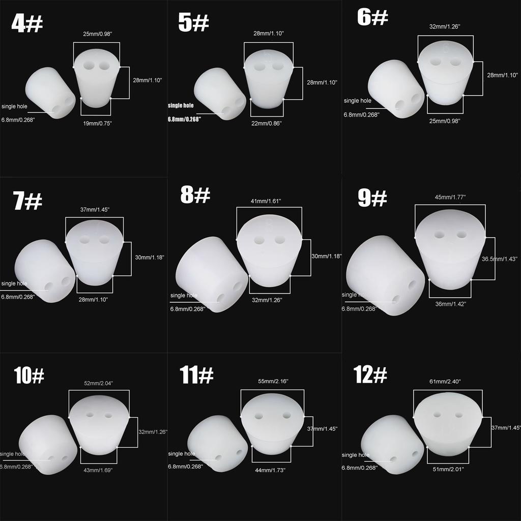 1-2pcs White Silicone Lab Stopper, Tapered Rubber Plug 4# To 12#, Tight Seal for Test Tubes, Flasks & Fermentation Vessels