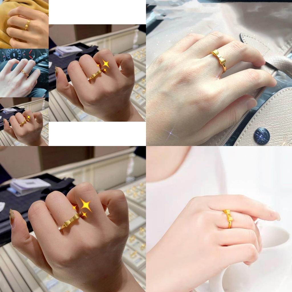 Delicate Brass Gold Coated Bowknot Ring Beautiful Twisted Design Adjustable For Ladies