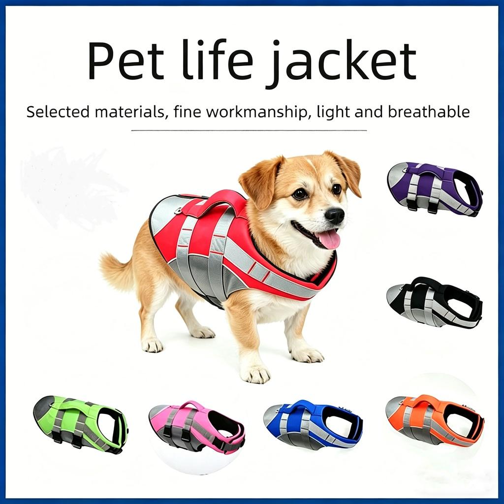 Reflective Dog Life Jacket Adjustable Breathable Pet Safety Vest Enhanced Buoyancy Oxford Cloth Swimming Clothes Beach