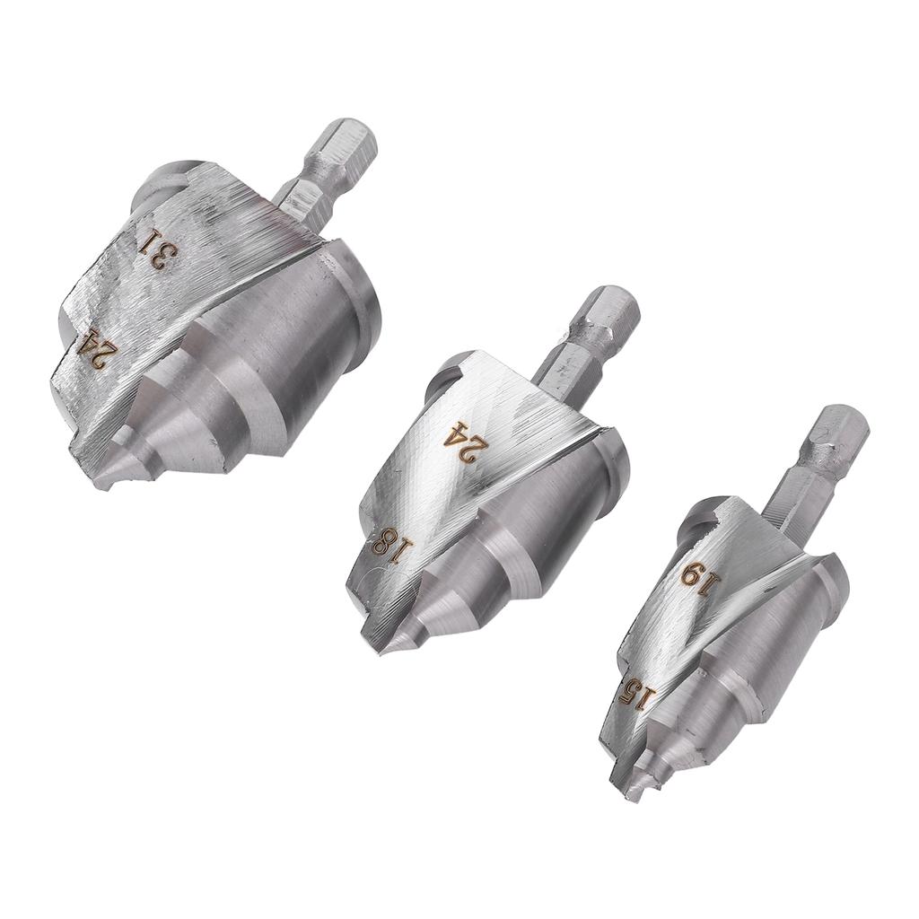 3 szt. Wierteł do pogłębiania z trzpieniem sześciokątnym 1/4 cala Stopniowane rozwiertaki do naprawy rur wodnych PVC PPR