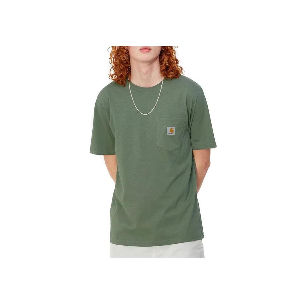Carhartt WIP SS24 S/S Pocket T-Shirt With Woven Graphic Label On Front Pocket Men T-Shirts Green I030434-1YF-XX
