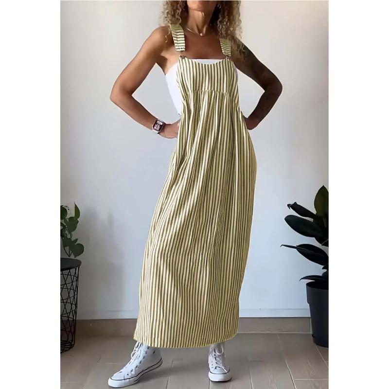 Damen Sommermode Gestreiftes Hosenträgerkleid