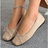 New Women's Bow Decoration Women Designer Shoes Comfortable Retro Brown Velvet Casual Soft Sole Outside Ballet Flats for Ladies