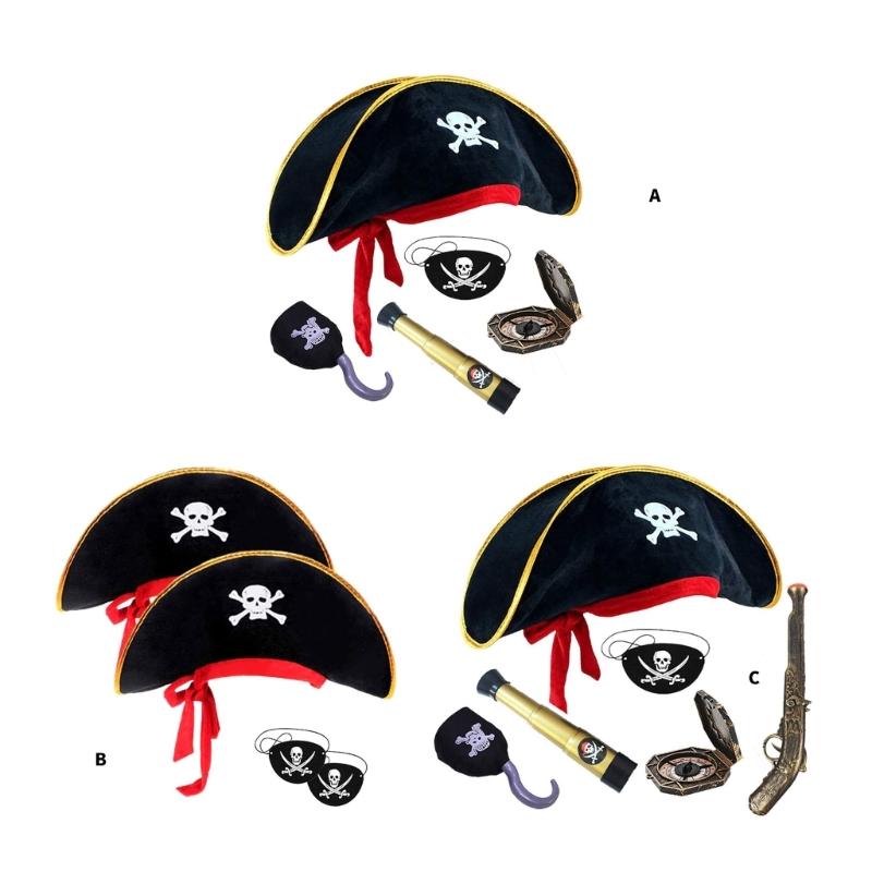 Pirate Set with Costume Accessories Skull Print Hat Halloween Theme Party Supplies Role Play Decoration for Children