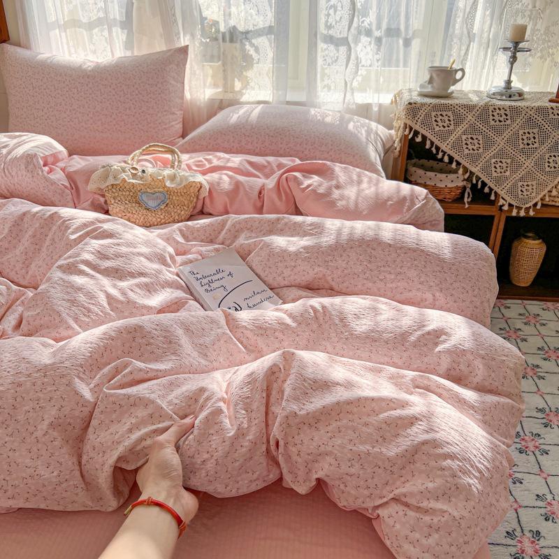 New Double Yarn Four-piece Printing Design Ins Style Student Dormitory Bed Sheet Mattress Quilt Cover Machine Washable
