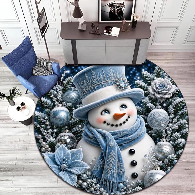Cute Christmas Day Gift Bell Santa Claus Snowman Christmas Tree round rug Home Soft Decorative Anti slip Chair Mat Carpet Outdoor Floor Mat Carpet 16