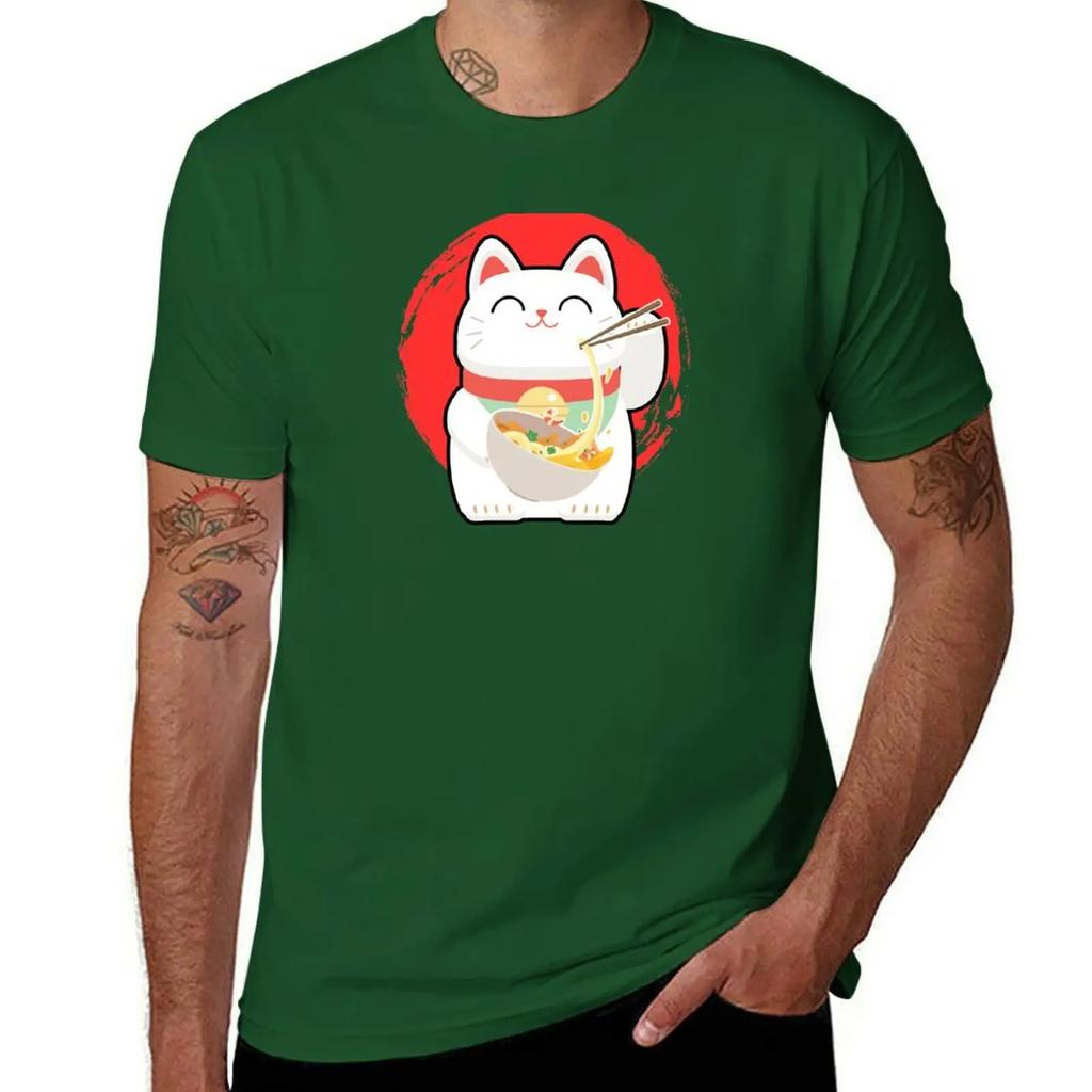 Ramen Noodles Cat TShirt quick drying blue archive men clothings