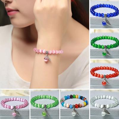 Bracciale da donna in stile etnico, corda elastica liscia, lucidatura fatta a mano, decora accattivanti perle di opale