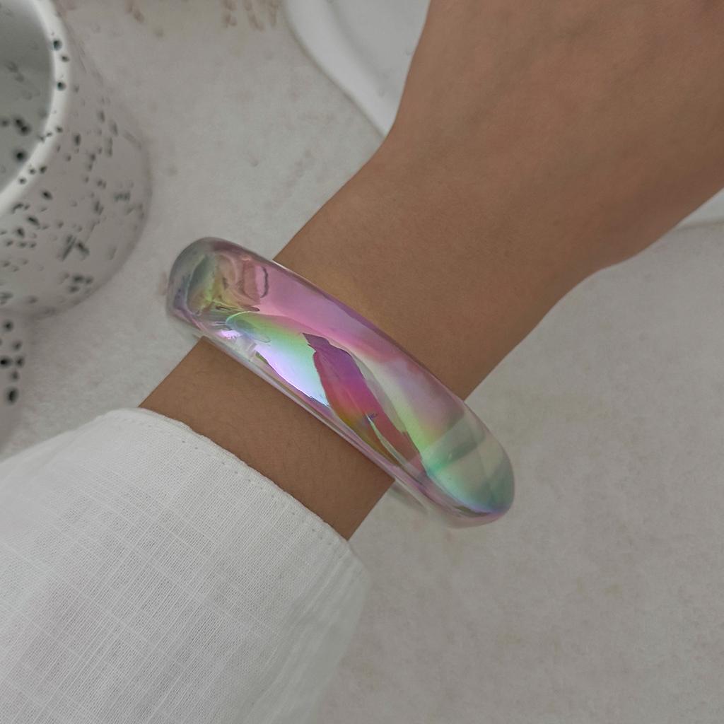 DIEZI 3 Style Trendy Exaggerated AB Pink Resin Acrylic Bangles Ethnic Geometric Wide Bangles For Women Men Bracelet Jewelry