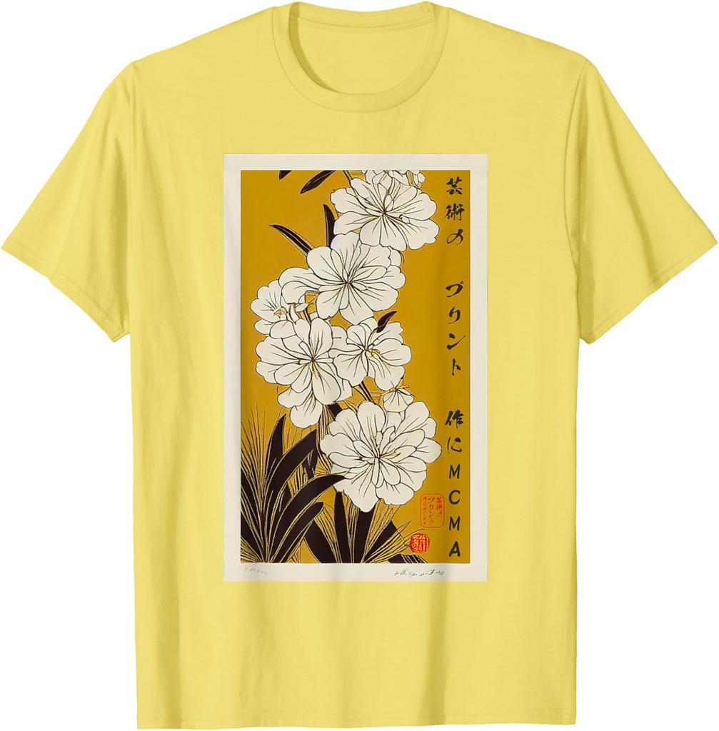 Japanese Floral Art Ukiyoe Print Mens Cotton Graphic Tee Casual Short Sleeve TShirt