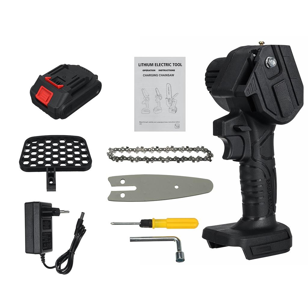 4 Inches Mini Electric Chainsaw 2pcs Battery Power Display Rechargeable Garden Woodworking Power Tool For 18V Battery 2400W