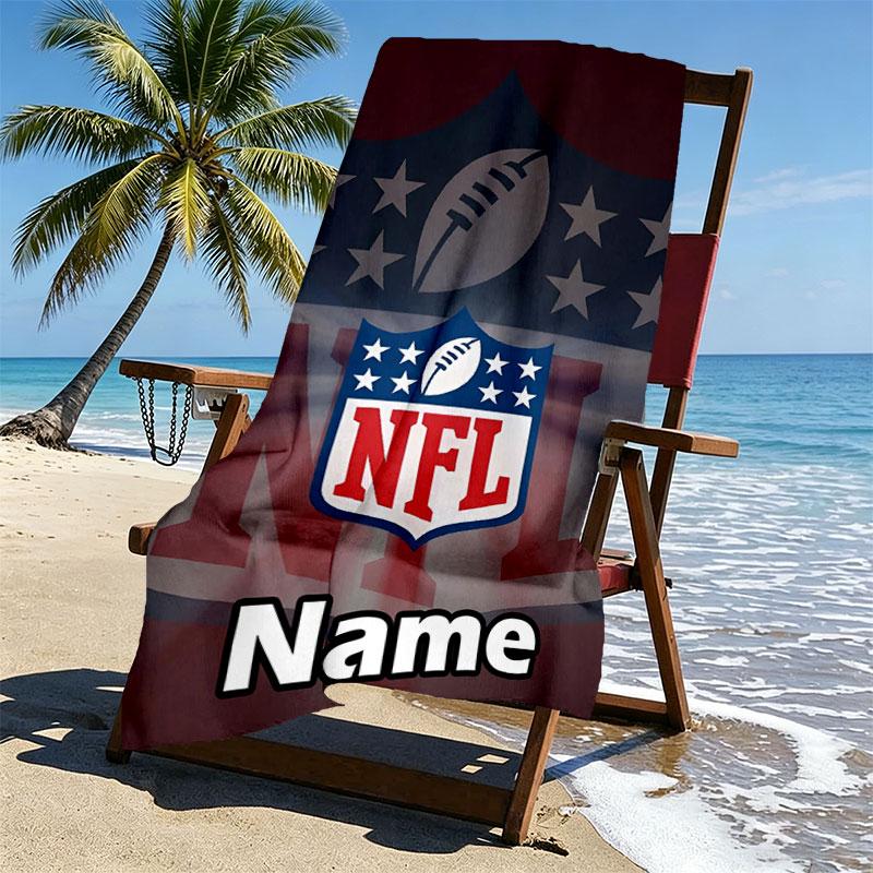 Custom Name Personalized NFL Print Beach Towel, for Trip Camping Beach Party Home Decor, Birthday Gift for Family & Friends