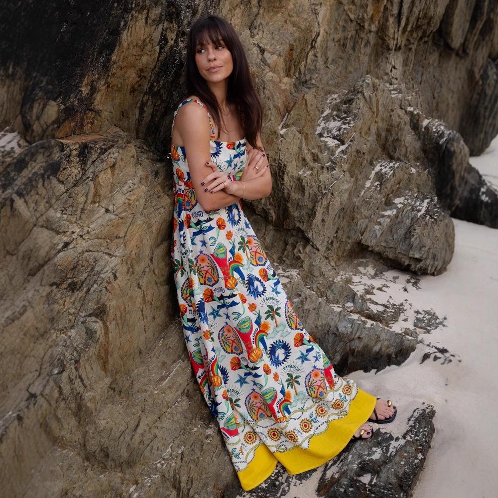 2025 Spring Graffiti Print Swing Dress - European & American Style