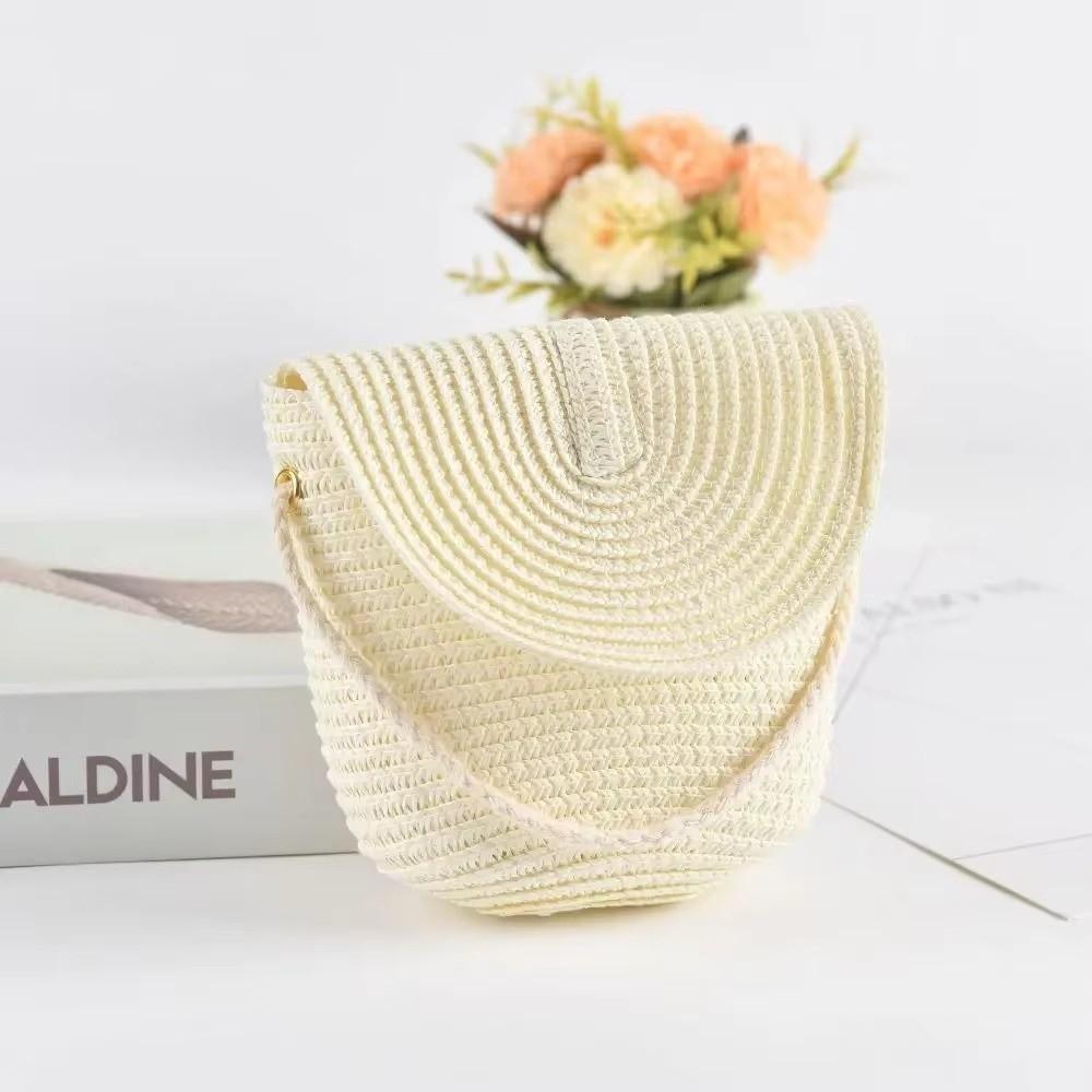 Pure Color Children Straw Bag Handmade Rattan Bag New Handwoven Beach Bag  Women