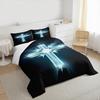 Glowing Ice Blue Crystal Cross Bedding set (1 duvet cover, 2 pillowcases, duvet not included), Minimalist Religious Light Rays Art Print