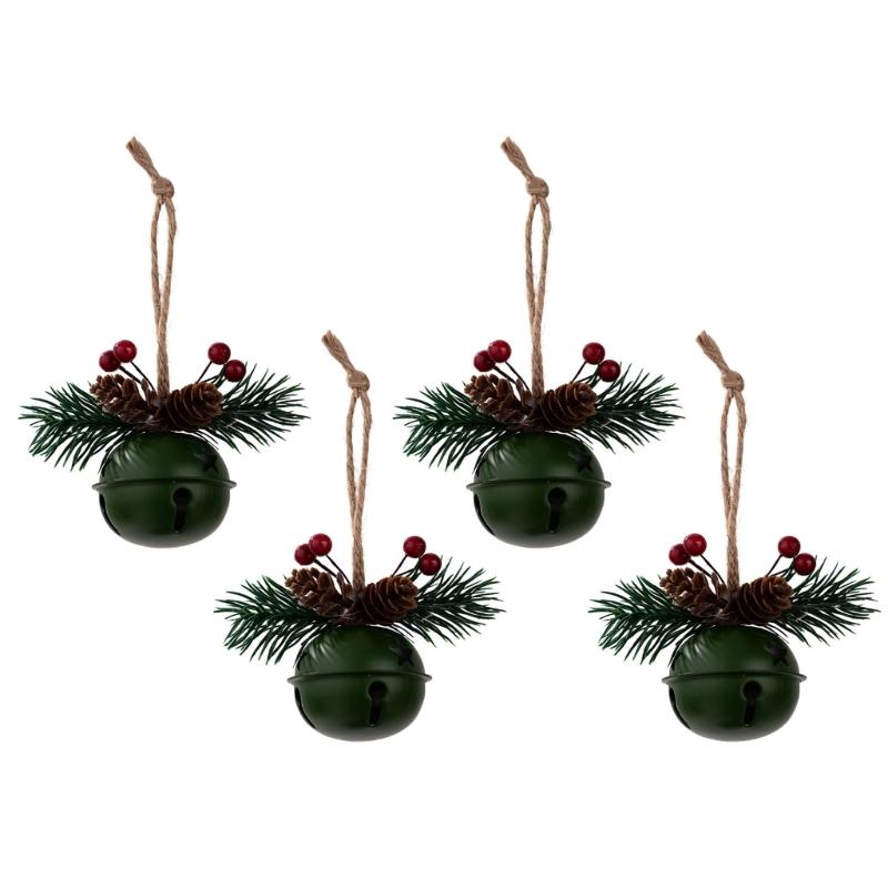 

4PCS Christmas Bells Ornament Rustproof Metal Bells Hanging Decorations for Christmas Tree Home Party Decorations зелёный