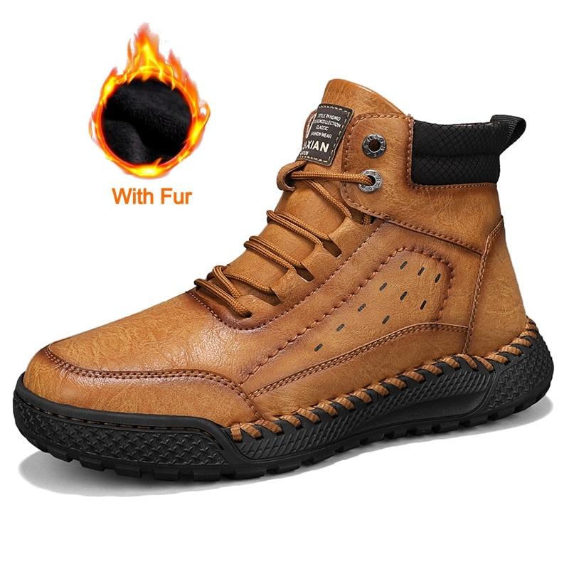 

Fashion British Style Men Casual Leather Winter Ankle Boots Fashion Flat Designer Outdoor Round Toe Shoes High Quality Antiskid Boot New 38