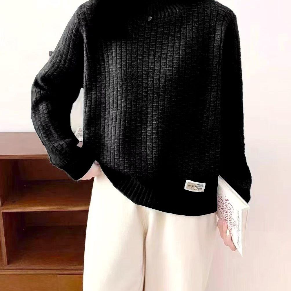Women's Semi High Neck Sweater Thick and Loose Top Autumn and Winter Base Sweater