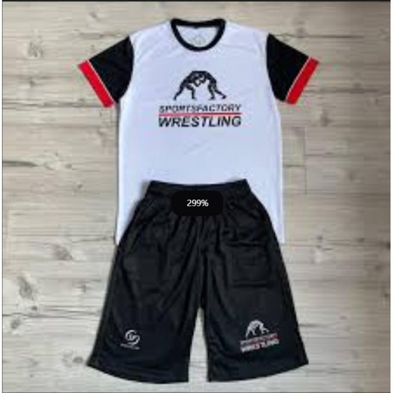 Mens Short Sleeve Wrestling Sport T-Shirt Shorts Set Athletic Training Outfit Lightweight Casual Gym Wear