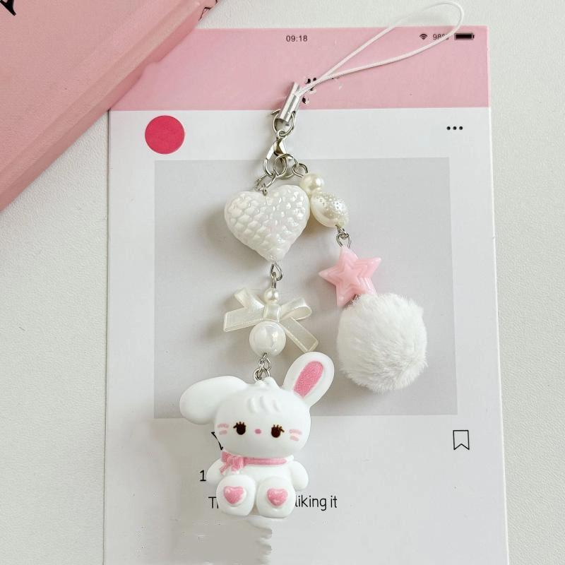 Niedlicher Hase Kätzchen Bär Anhänger Schlüsselanhänger Flauschige Kugel Schleife Perle Handykette Anti-Verlust Lanyard Kawaii Taschenanhänger Geschenk