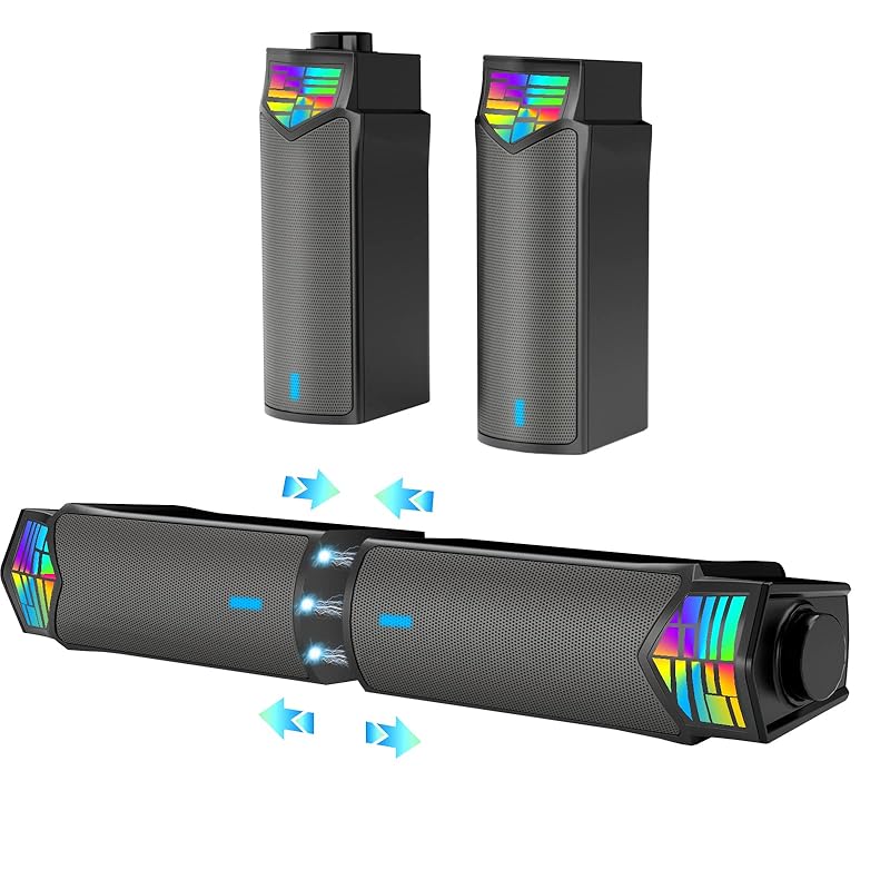 

[2in1]Smalody pc speakers, Bluetooth 5.3 gaming speakers With LED light USB connection Plug and play Compatible with computers/laptops/game consoles,