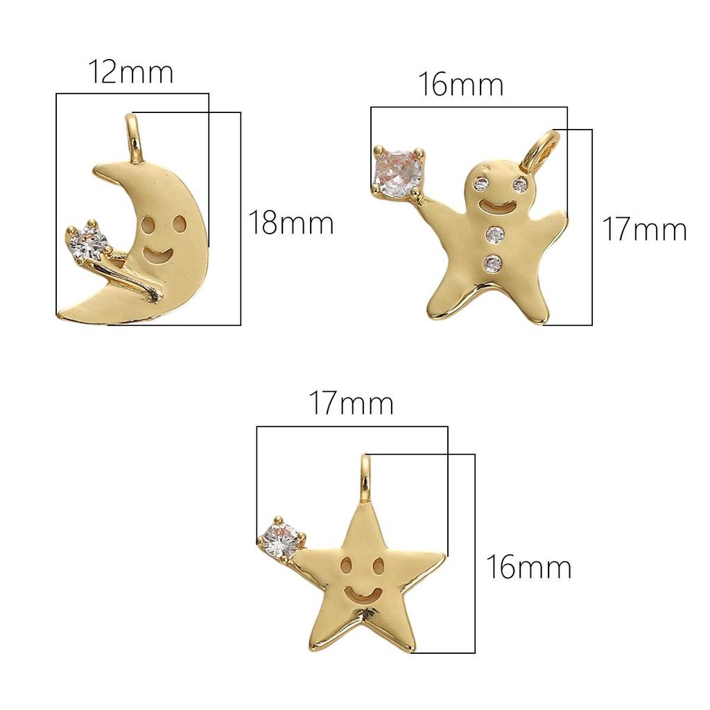 14K Gold-Filled Zircon Smiley Star Moon Charm Necklace Bracelet Pendant