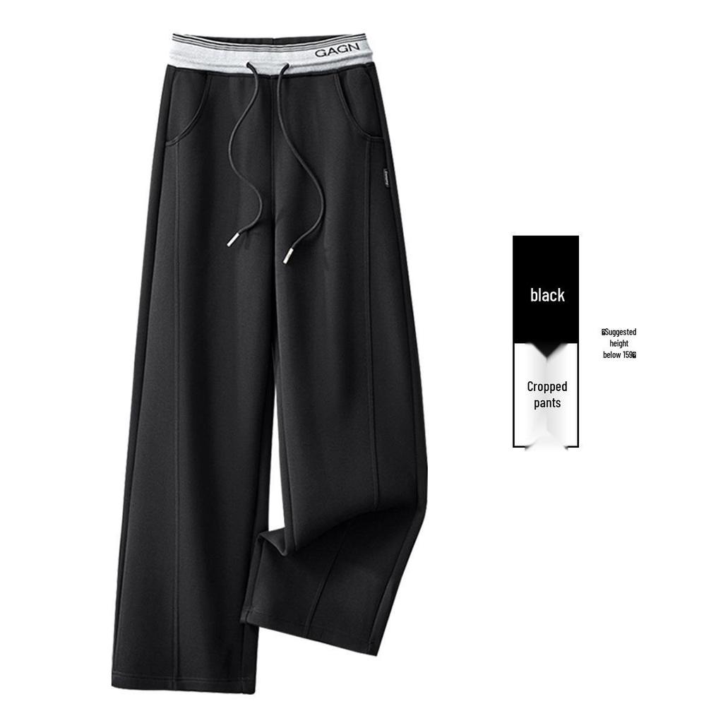 GAGN Women's Gray Wool Wide-Leg High-Waisted Casual Trousers