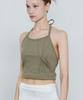 D So H Side Logo Layered Halter Neck Sleeveless Top Olive/Khaki