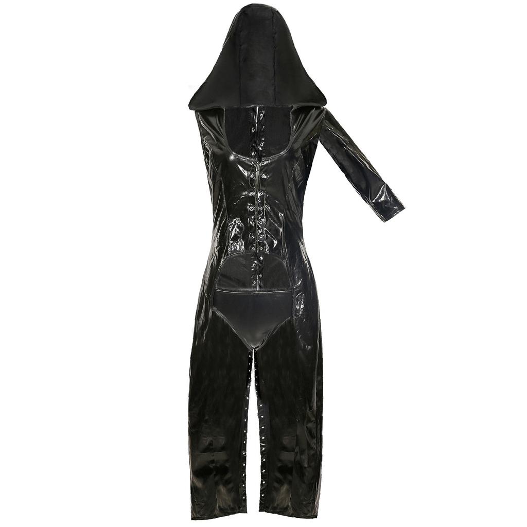 Nepleer Mantel Cosplay Punk Gothic Jurk Vetersluiting Met Capuchon Cape Jumpsuit