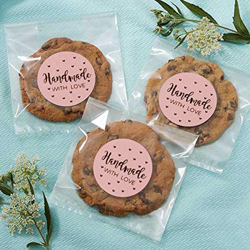 50-500Pcs Handmade With Love Kraft Paper Stickers 25Mm Round Adhesive Labels Baking Wedding Decoration Party Decoration Sticker
