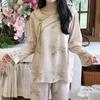 Cotton silk pajamas women's 1011 new spring and summer long-sleeved new Chinese-sleeved loungewear suit retro national style can be worn outside