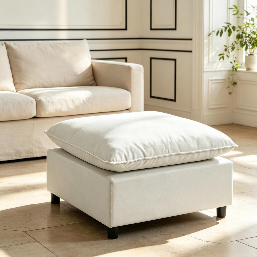 Square Footstool for the Living Room, Ottoman with Plastic Feet, Pouf for Bedroom and Entrance Area