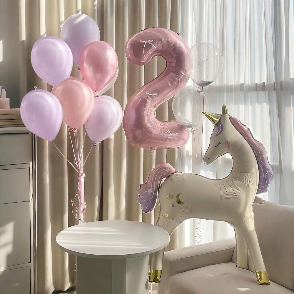 20pcs Standing Unicorn Horse Balloon Set 32 Inch Pink Number 0-9 Foil Balloons Standing Pegasus Birthday Party Decoration