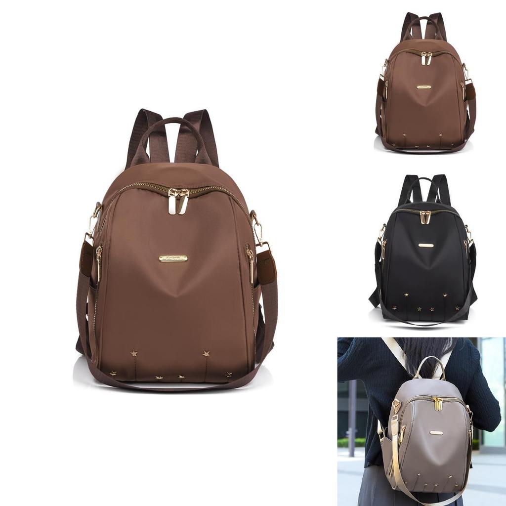 Simple Solid Color Gold Star Decoration Women Casual Nylon Backpack For Daily Use And Travel