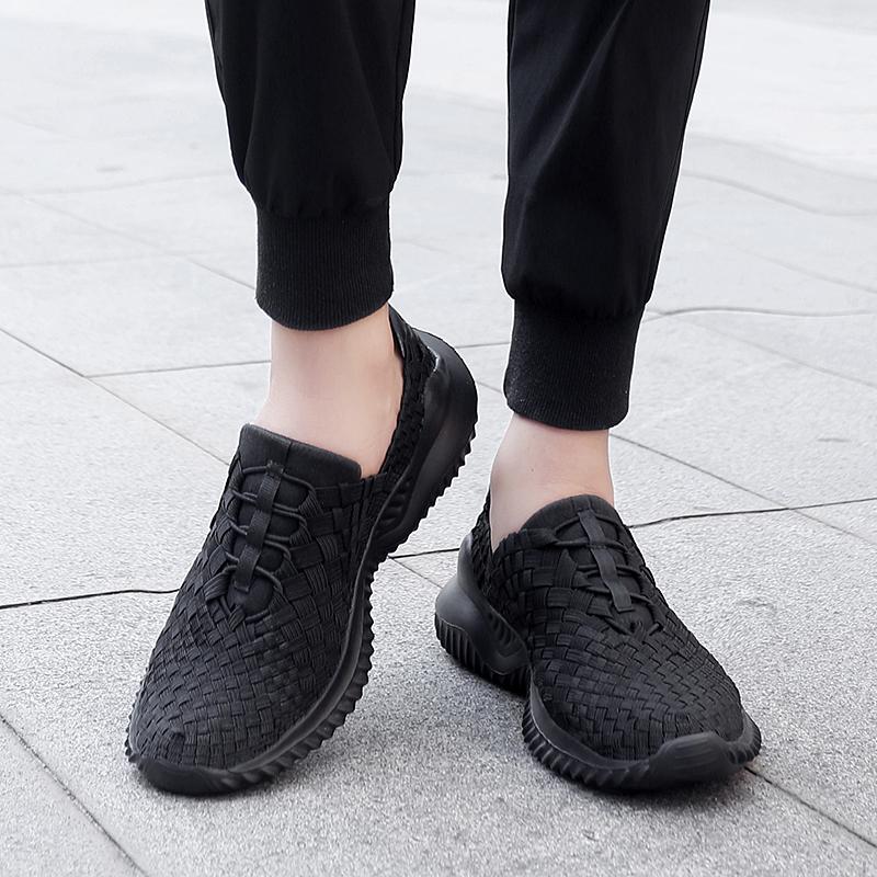 

Summer Men Sneakers Braid Beach Shoes Casual Weave Breathable Slip on Flats Tennis Sneakers 39 чёрный