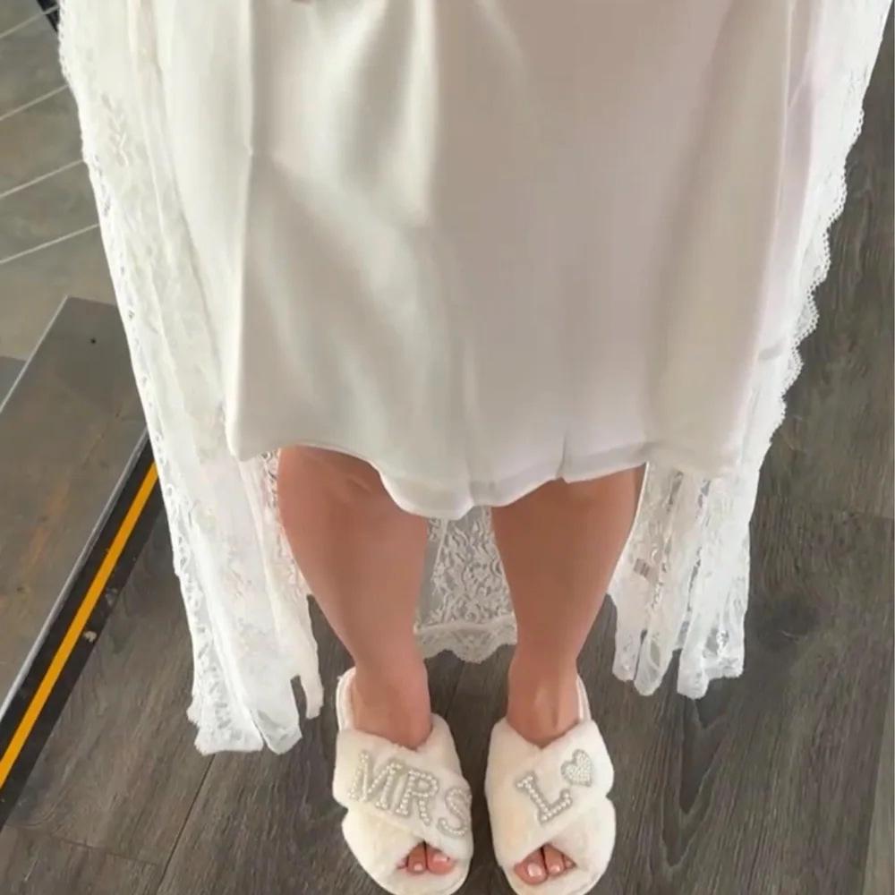 Pearl Letter MRS Plush Cross-Band Slippers for Bridesmaids