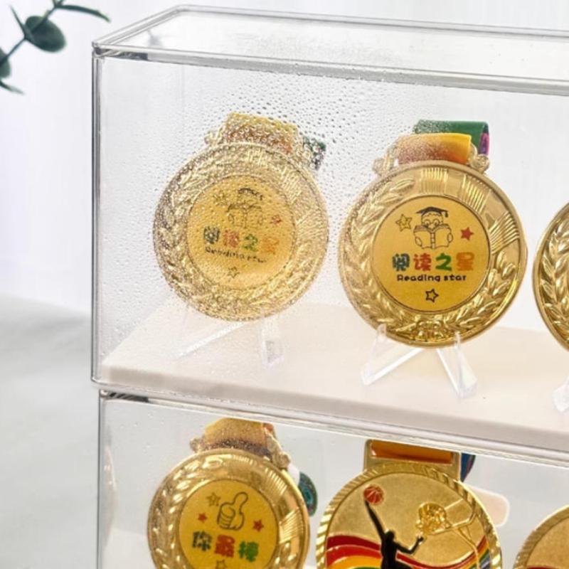 1 Set Porta Medaglie d'Oro Rettangolare in Plastica Scatola Porta Medaglie Maratona da Tavolo Impilabile Organizer per Monete Souvenir