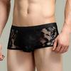 Men's Sexy Low-rise Boxer Briefs Solid Color Lace Spliced Underwear Thin Breathable Body-hugging Boxer Shorts